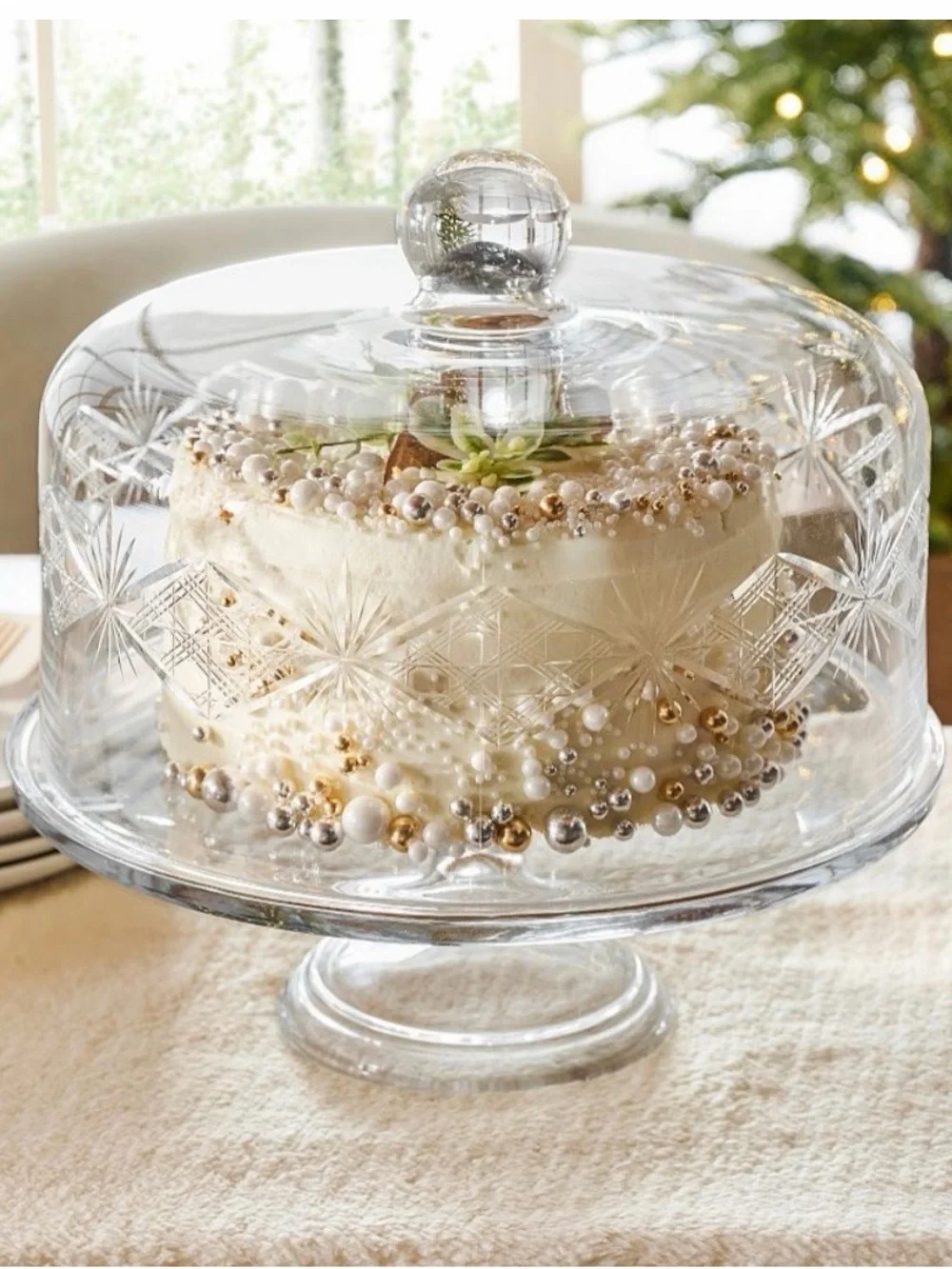 Pottery Barn Clear Etched Glass Cake Stand with Dome